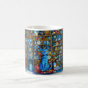 Blaue Katze von Farbiger Regal Kaffeetasse