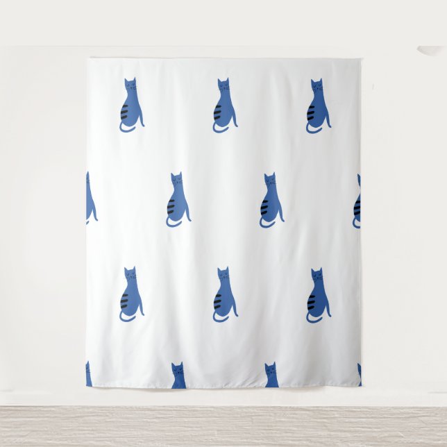 Blaue Katze, weißer Hintergrund Wandteppich (Vorderseite)
