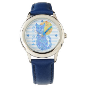 Blaue Katze Z und der Mond-Katzen-Liebhaber Armbanduhr