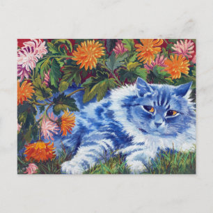 Blaue Katze zwischen den Chrysanthemen, Louis Wain Postkarte