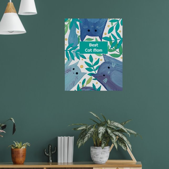 Blaue Katzen & Äste Beste Katze Mama Poster (Wohnzimmer 1)