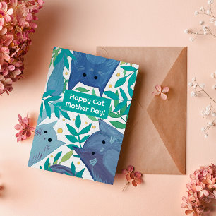 Blaue Katzen & Äste Happy Cat Mütter Tag Feiertagskarte