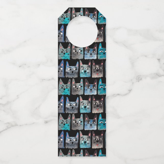 Blaue Katzen Flaschenanhänger (Vorderseite)