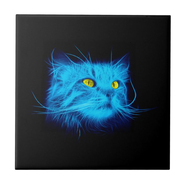 Blaue Katzen-Gesicht Fliese (Vorderseite)