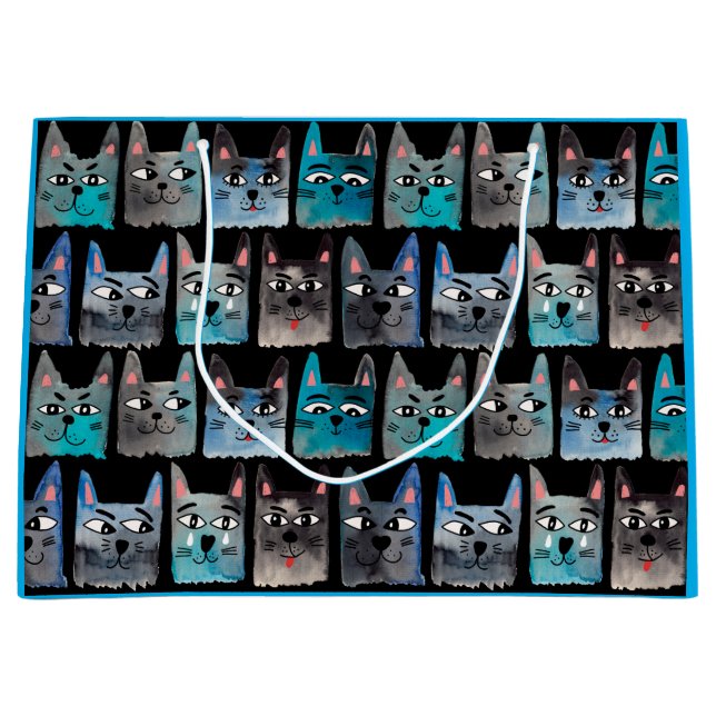 Blaue Katzen Große Geschenktüte (Vorderseite)