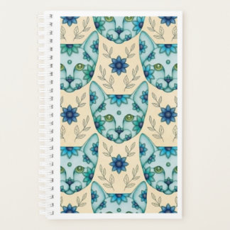 BLAUE KATZEN MIT BLUMEN PLANER