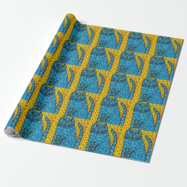 Blaue Katzen-Packpapier Geschenkpapier (Ungerollt)