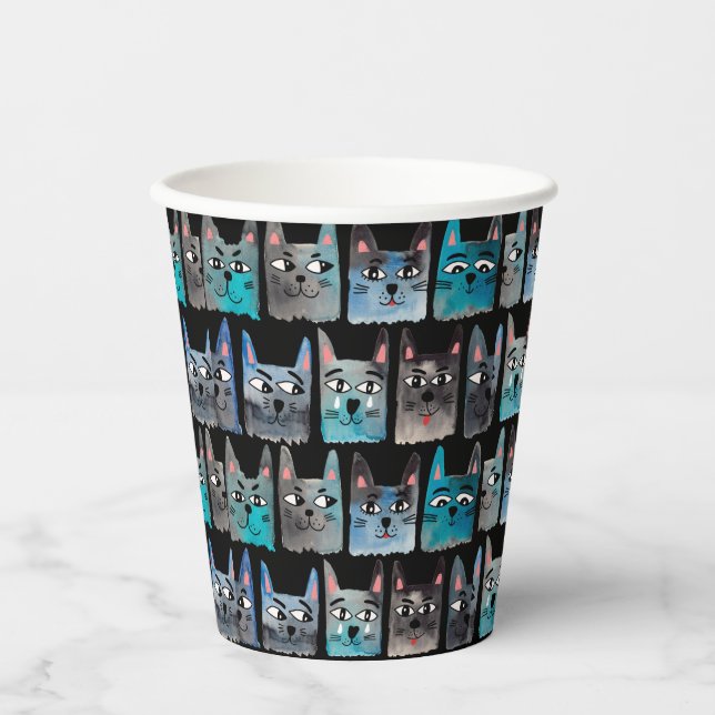 Blaue Katzen Pappbecher (Vorderseite)