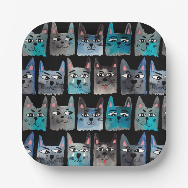 Blaue Katzen Pappteller (Vorderseite)