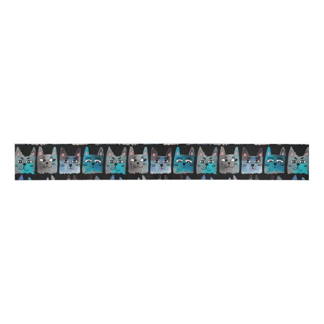 Blaue Katzen Ripsband (Vorderseite)