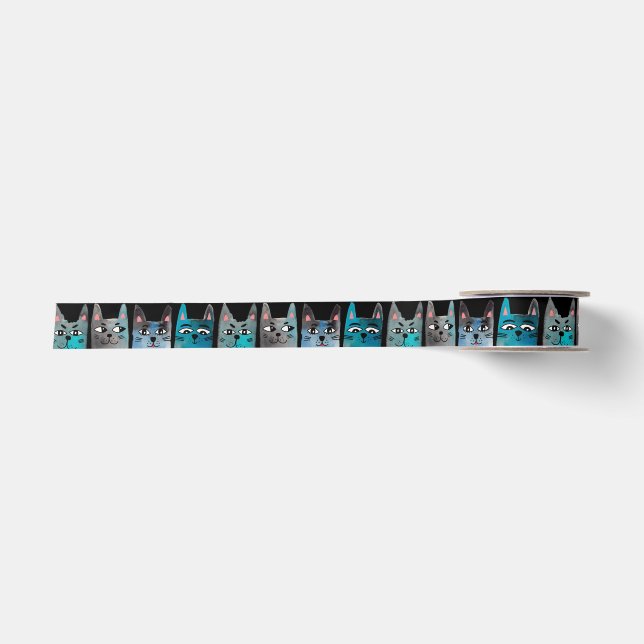 Blaue Katzen Satinband (Vorderseite)