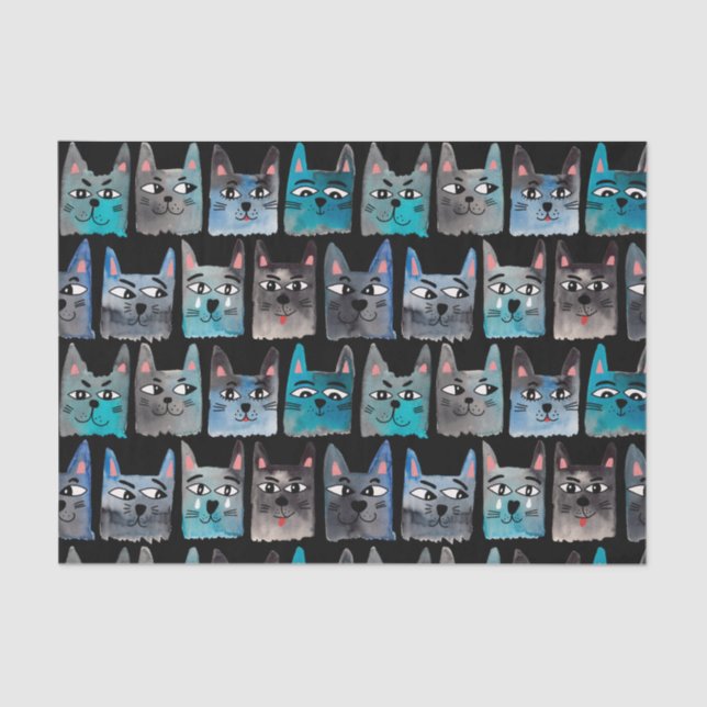 Blaue Katzen Seidenpapier (Vorderseite)