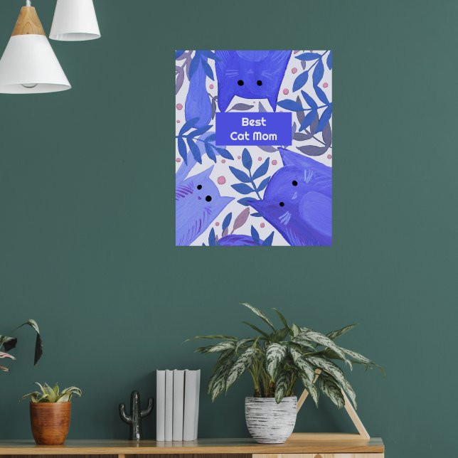 Blaue Katzen und Äste Beste Katze Mama Poster (Wohnzimmer 1)