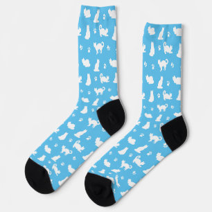 Blaue Katzen und Pfotenabdrücke Muster Socken