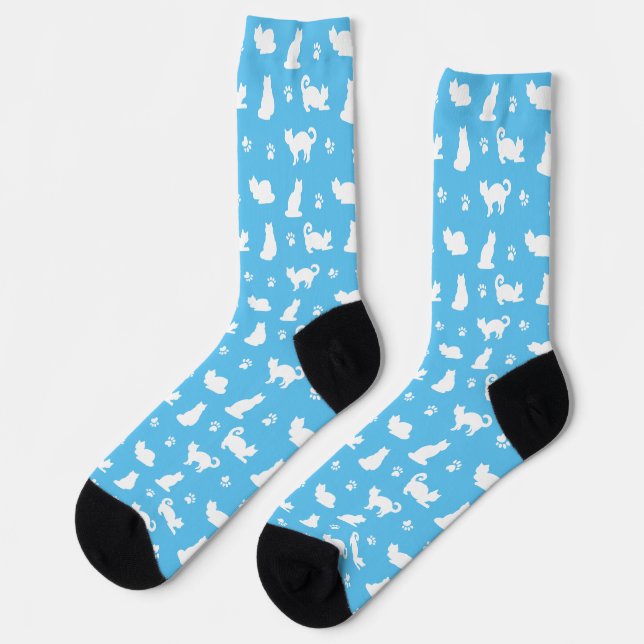 Blaue Katzen und Pfotenabdrücke Muster Socken (Linkes Detail)