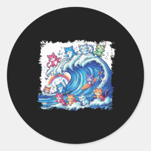 Blaue Katzen Wave for Kamala Cat Lovers Kamala Har Runder Aufkleber