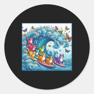 Blaue Katzen wellen auf Kamala Funny Cat Lady Runder Aufkleber