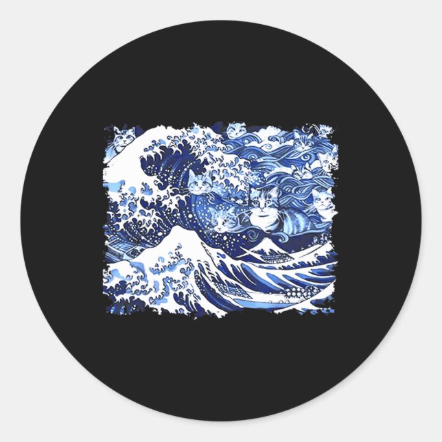 Blaue Katzen wellen auf Kamala Funny Cat Lady Runder Aufkleber (Vorderseite)