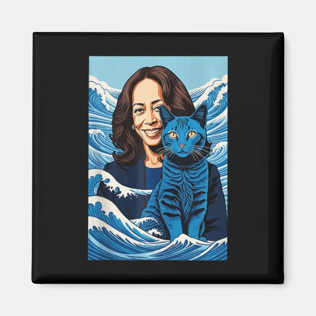 Blaue Katzen wellen für Kamala Funny Kamala Harris Magnet (Vorne)