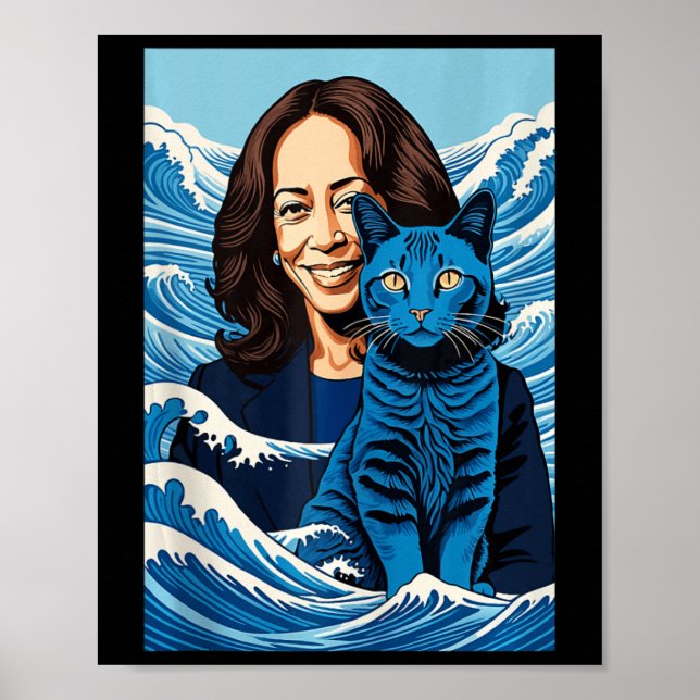 Blaue Katzen wellen für Kamala Funny Kamala Harris Poster (Vorne)