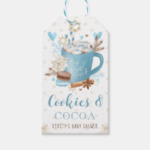 Blaue Kekse und Kakao-Baby-Shower Geschenkanhänger