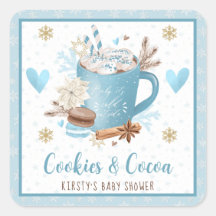 Blaue Kekse und Kakao-Babydusche