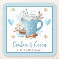 Blaue Kekse und Kakao-Babydusche