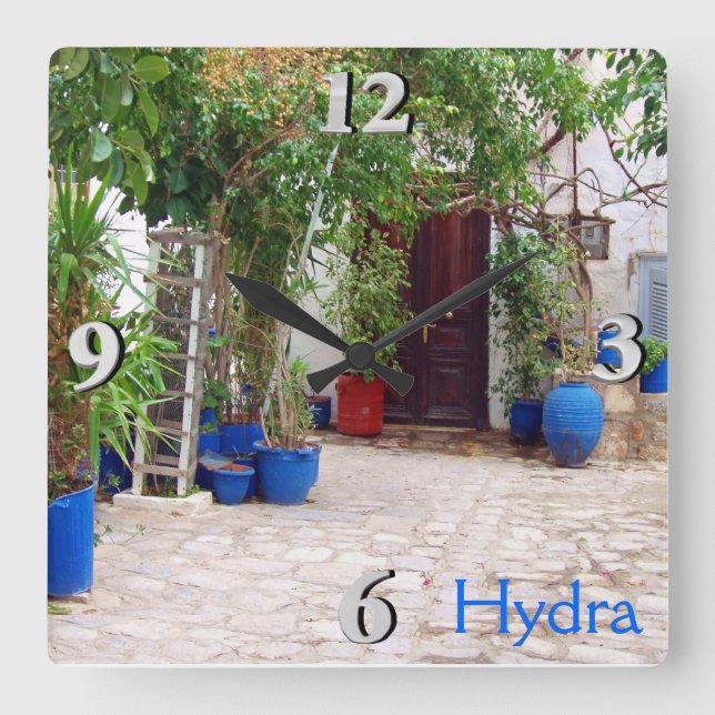 Blaue Keramik Quadratische Wanduhr (Vorderseite)