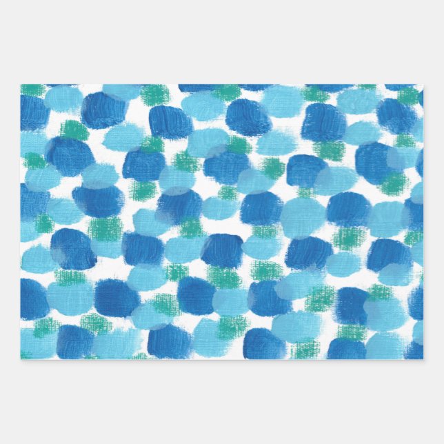 Blaue Kieselsteine Abstrakte Aquarellcreme Geschenkpapier Set (Vorderseite 3)