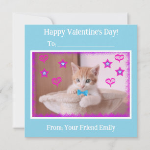 Blaue Kinder Funky Kitten Klassenzimmer Valentinst Feiertagskarte