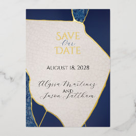 Blaue Kintsugi-inspirierte Folie Save the Date Folieneinladung