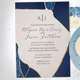 Blaue Kintsugi-inspirierte Folien-Hochzeitseinladu Folieneinladung