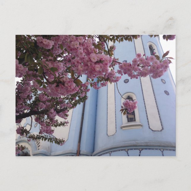 Blaue Kirche + Blossom Postkarte (Vorderseite)