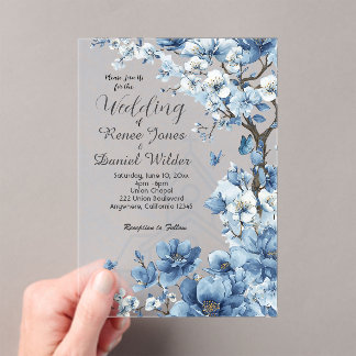 Blaue Kirschblüten Asiatische Hochzeits-Einladung Acryleinladungen