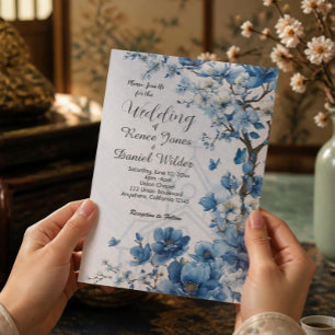 Blaue Kirschblüten Asiatische Hochzeitseinladung Einladung