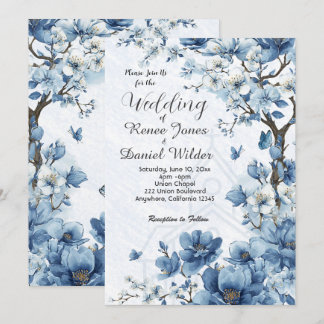 Blaue Kirschblüten Asiatische Hochzeitseinladung Einladung