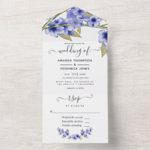 Blaue Kirschblüten-Hochzeit Alles-in-einem-Einladu All In One Einladung