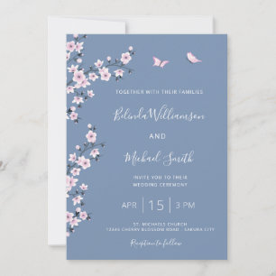 Blaue Kirschblüten-Hochzeit Einladung