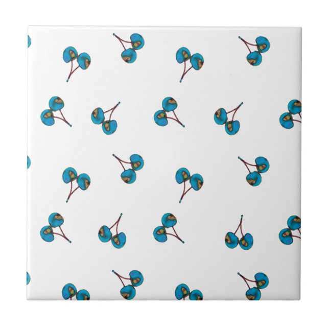 Blaue Kirsche Muster Fliese (Vorderseite)