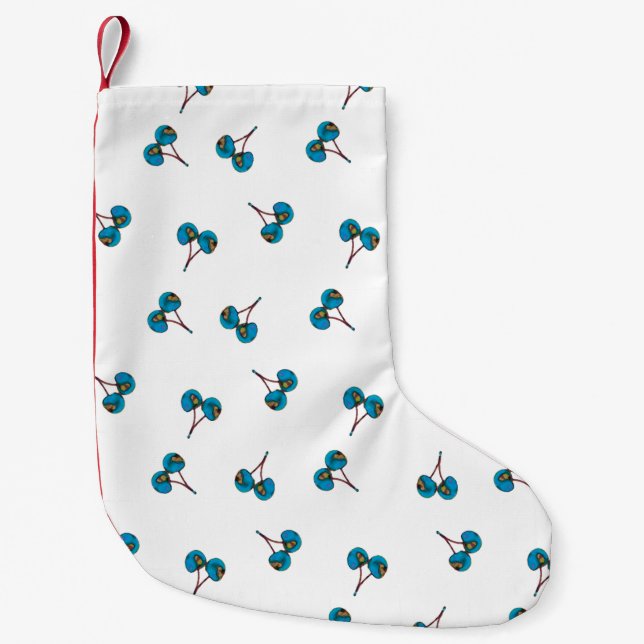 Blaue Kirsche Muster Kleiner Weihnachtsstrumpf (Vorderseite)