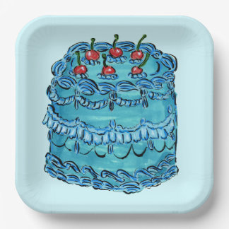 Blaue Kirschtorte Papierplatte Pappteller