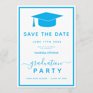 Blaue klassische Abschluss-Save-the-Date-Einladung Save The Date