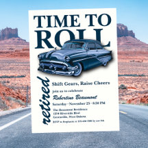 Blaue klassische Auto-Zeit zum Rollen-Ruhestandsfe