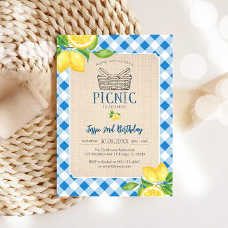 Blaue klassische Picknick-Geburtstags-Einladung Einladung