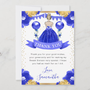 Blaue Kleid Blondhaarige Prinzessin Sweet 16 Dankeskarte