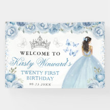 Blaue Kleid Braunhaarige Prinzessin Floral Geburts