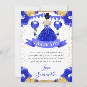 Blaue Kleid Braunhaarige Prinzessin Geburtstag Dankeskarte