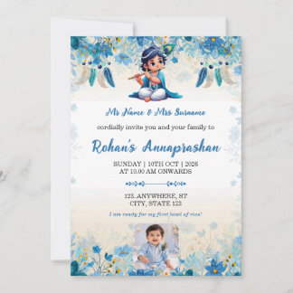 Blaue kleine Krishna Annaprashan-Foto-Einladung Einladung