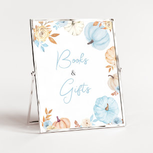 Blaue kleine Kürbis-Herbst-Bücher-und-Geschenke-Sc Poster