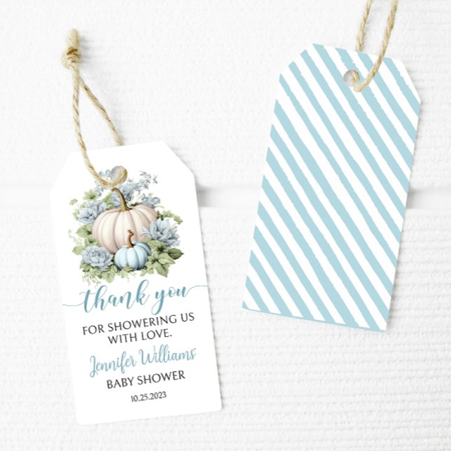 Blaue kleine Kürbisjunge Dusche danke Geschenkanhänger (Von Creator hochgeladen)